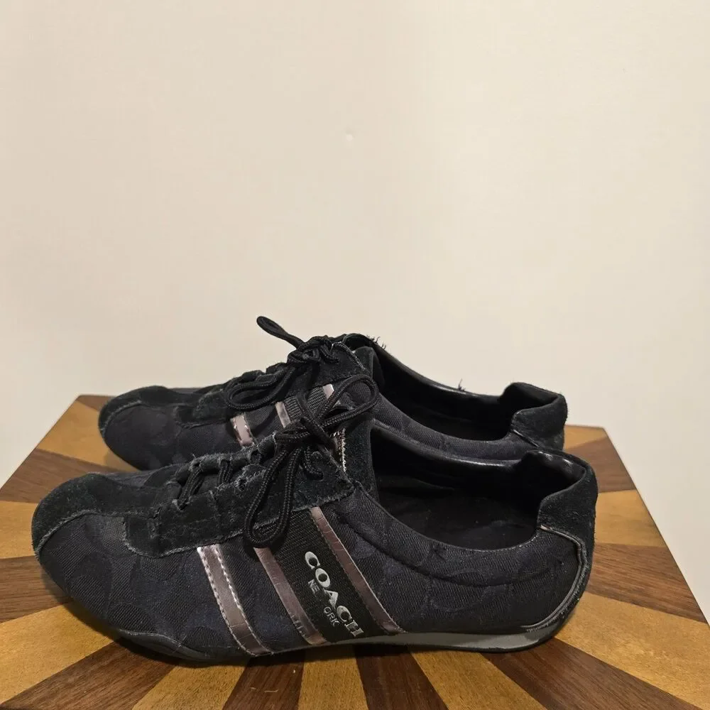 Coach Canvas Signature Logo Lace up Low Top Black Sneakers Shoes US 10B Womens